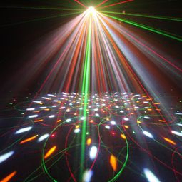 Discoljus med multi-effekter som laser, derby färgade prickar.